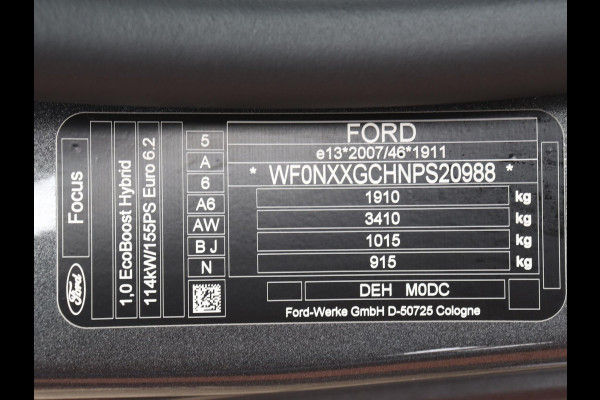 Ford Focus 1.0 EcoBoost 155pk Automaat Active X Ford Focus 1.0 EcoBoost 155pk Hybrid Automaat Active X Navigatie Climate Control Camera Parkeer sensoren B&O Dab Lichtmetalen velgen