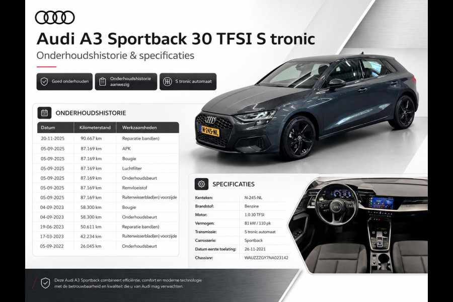 Audi A3 Sportback 30 TFSI Pro Line Airco ECC Carplay Navi PDC Achter Full LED Audi Sound Stoelverwarming Cruise Control