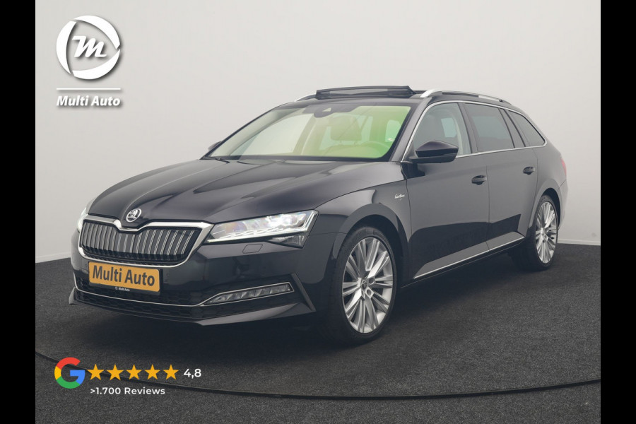 Škoda Superb Combi 1.4 TSI iV Laurin & Klement PHEV 218pk Dealer O.H. | Trekhaak Af Fabriek | Panodak | Adaptive Cruise | 360 Camera | Lederen Comfortstoelen Memory & Ventilatie | Canton Audio | Crystal LED | Stoelen & Stuur Verwarmd | Apple Carplay | Blis | DAB | Navigatie | 19"L.M | Plug In Hybrid |