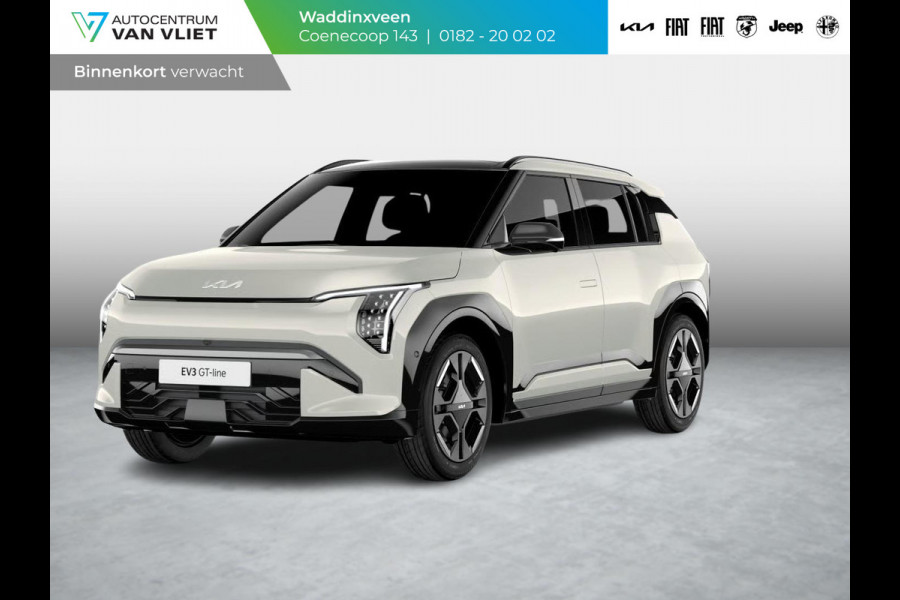 Kia EV3 GT-PlusLine 81.4 kWh | Actieprijs* | Navi. | Clima. | Adapt. Cruise. | Stoel&Stuur Verwarming | Glazen Kanteldak | Harman Kardon | Vegan Lederen Stoelbekleding 'GT-Line | Slimme Parkeerassistentie | Dodehoekcamera