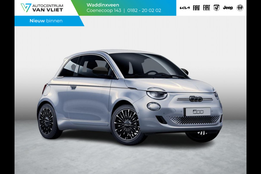 Fiat 500E La Prima 42 kWh | Uit voorraad leverbaar | Panoramadak | Adapt. Cruise | Pack Top Plus | Camera | Leder | Apple Carplay