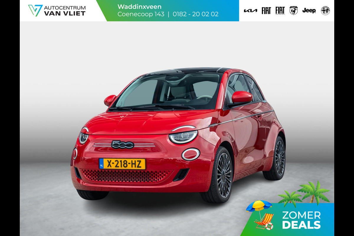 Fiat 500E 3+1 La Prima 42 kWh | Panodak l Camera l Leder | 17" | Clima | Adapt. Cruise | Winter Pack