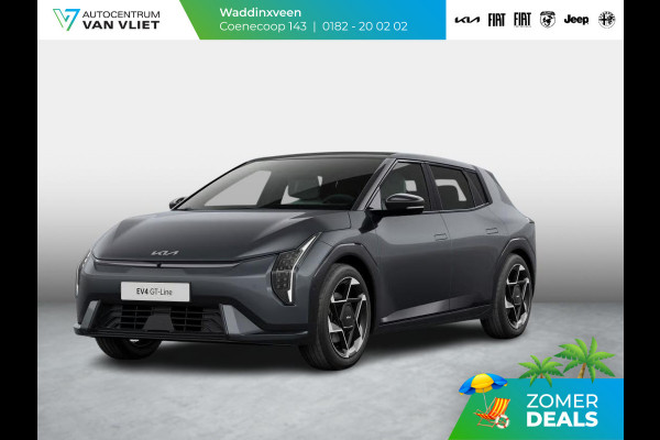 Kia EV4 GT-Line 81.4 kWh | Direct leverbaar! | Navi. | Clima. | Adapt. Cruise. | Stoel&Stuur Verwarming | Achteruitrijcamera | Dodehoekassistentie | Glazen Schuif-/Kanteldak | Harman Kardon | GT-Line Vegan Lederen Stoelbekleding