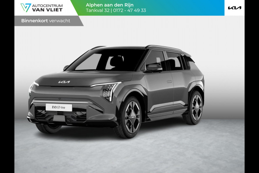 Kia EV3 GT-PlusLine 81.4 kWh | Actieprijs* | Navi. | Clima. | Adapt. Cruise. | Stoel&Stuur Verwarming | Glazen Kanteldak | Harman Kardon | Vegan Lederen Stoelbekleding 'GT-Line | Slimme Parkeerassistentie | Dodehoekcamera