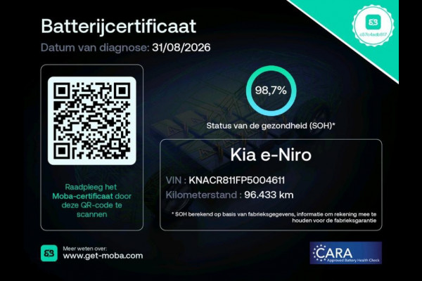 Kia Niro EV DynamicLine 64.8 kWh SOH 99% (NL-auto, 1e Eig, Dealer OndH, Navi, Carplay, Camera, ParkeerS, Lane Assist, ActiveC, Etc
