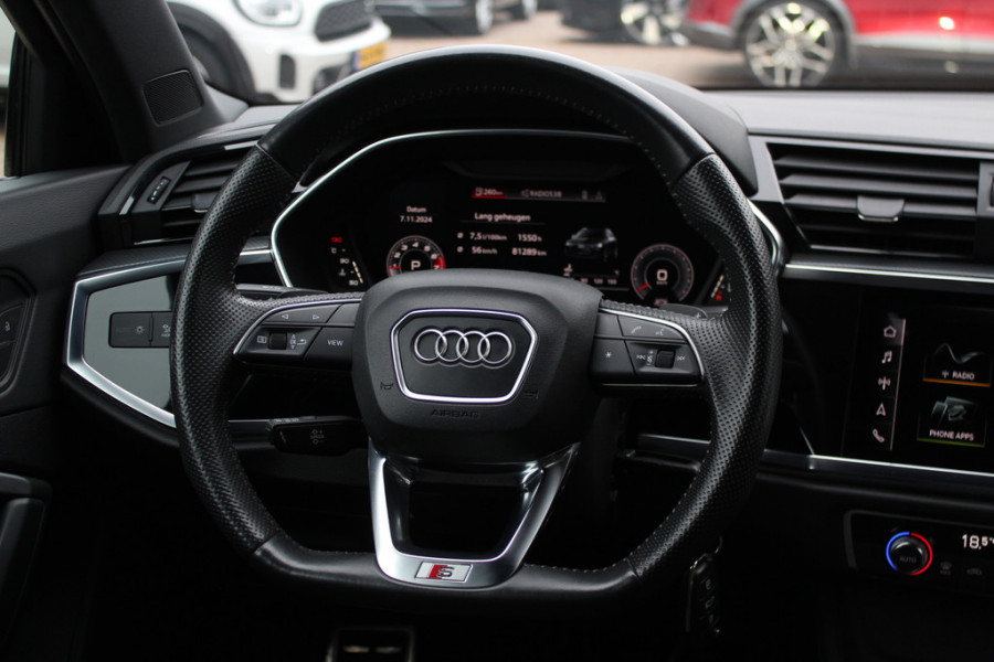 Audi Q3 35 TFSI S Line / CarPlay / Parkeerhulp V+A / 18'' / Sfeerverlichting / Elektr. stoelen / Matrix LED / Virtual Cockpit / Cruise Control