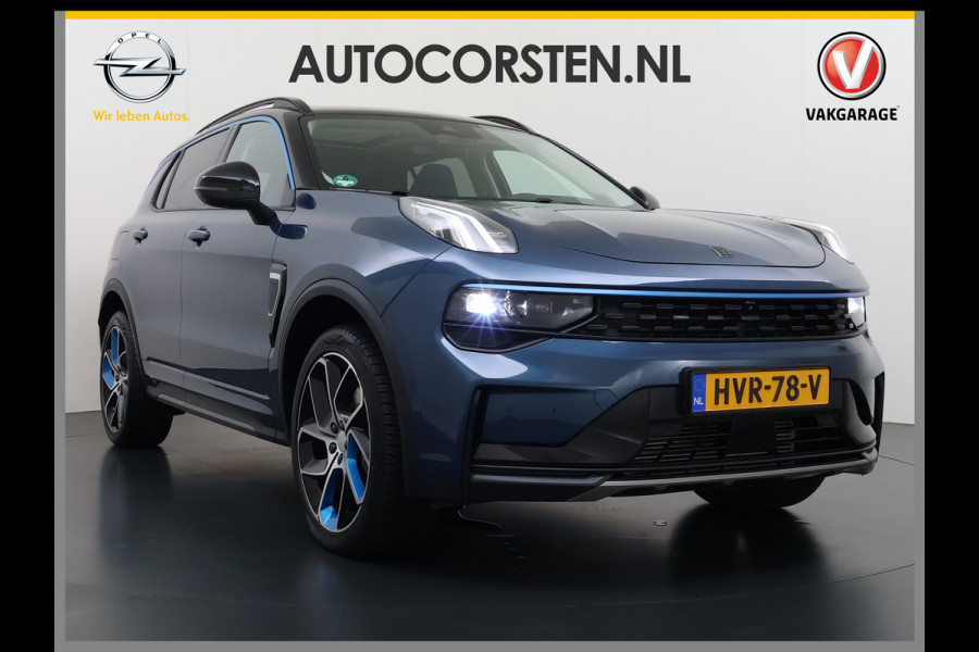 Lynk & Co 01 SOH 96% PHEV AUT-7 261pk Pano-Schuifdak Lmv 20" 360°Camera Apple Carplay Android Auto Adap.Cruise Navi Pdc Ecc Keyless Led Plug- Elek.Memory.Stoel File assistent Dodehoek detector Elektrisch bedienbare achterklep Rijstrooksensor Wifi Verkeersbord detectie 425Nm koppel 3,7kw laadvermogen 1.800kg Trekvermogen