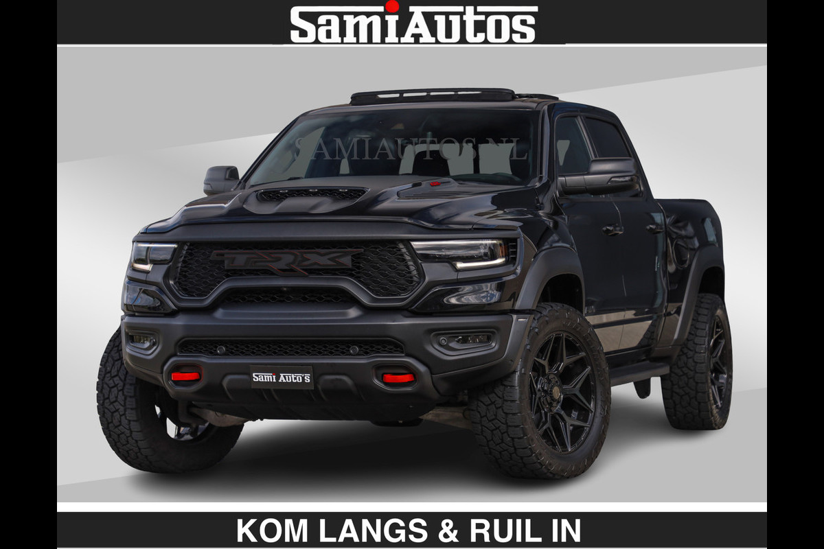 Dodge Ram TRX HELLCAT | 6.2 V8 712PK SUPERCHARGER | € 129.50 excl | RODE STIKSELS | FULLY LOADED | CARBON | CREW CAB | DUBBELE CABINE | 5 PERSOONS | De specialist in Amerikaanse pick‑ups in Nederland en Europa.