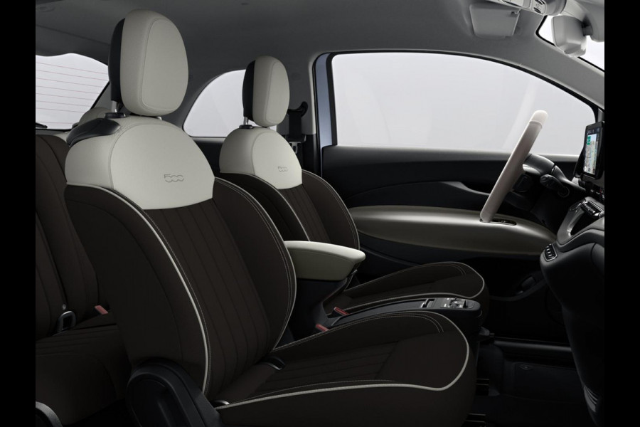 Fiat 500E La Prima 42 kWh | Clima | LED | PDC | JBL Premium Audio | 17" | Camera | BSM | Canneloni Ivory/Piombo interieur