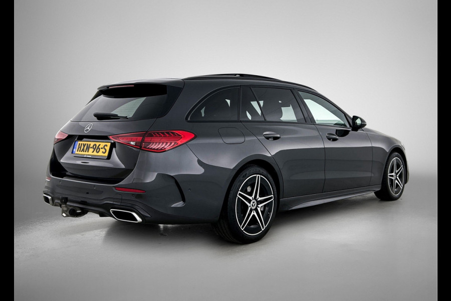 Mercedes-Benz C-Klasse Estate 300 e AMG Line | AMG-LIne In en exterieru | Sfeefverlichting | Stoe verwarming + Koeling | Trekhaak | Pano- Schuif kanteldak | Inclusief 24 maanden Mercedes-Benz Certified garantie voor Europa.