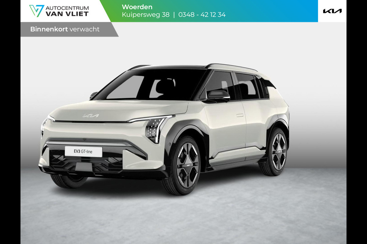 Kia EV3 GT-PlusLine 81.4 kWh | Actieprijs* | Navi. | Clima. | Adapt. Cruise. | Dodehoekassistentie | Stoel&Stuur Verwarming | Glazen Schuif-/Kanteldak | Harman Kardon | GT-Line Vegan Lederen Stoelbekleding | Dodehoekcamera | Slimme Parkeerassistentie