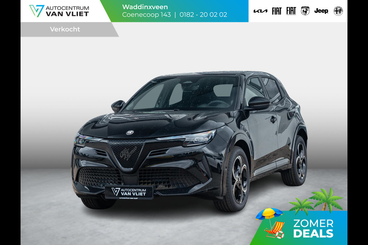 Alfa Romeo junior Elettrica Ti 54 kWh | Clima | Adapt. Cruise | Keyless | Handsfree A-Klep | PDC rondom | Pack Techno | Warmtepomp | Tortona Black