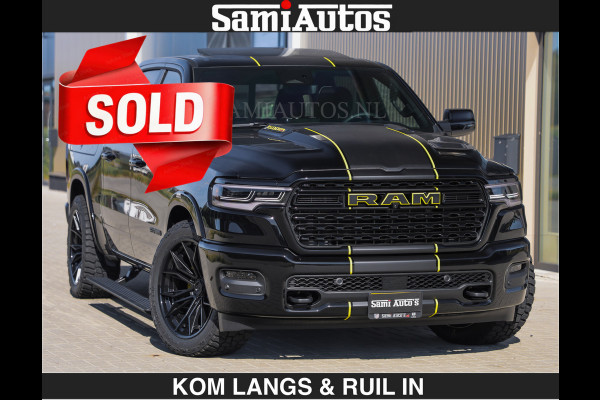 Dodge Ram Limited Night H.O 540HP 706Nm | € 84.950 excl | Massage + Full Option | De Meest Luxe en Volle Pick-Up in zijn Klasse | Comfortabele Dubbele Cabine met Royale 5 Zitplaatsen | BPM vrij | Nu Leverbaar uit Voorraad | Voorraad Nr 2356 - 0990 | De specialist in Amerikaanse pick‑ups in Nederland en Europa.