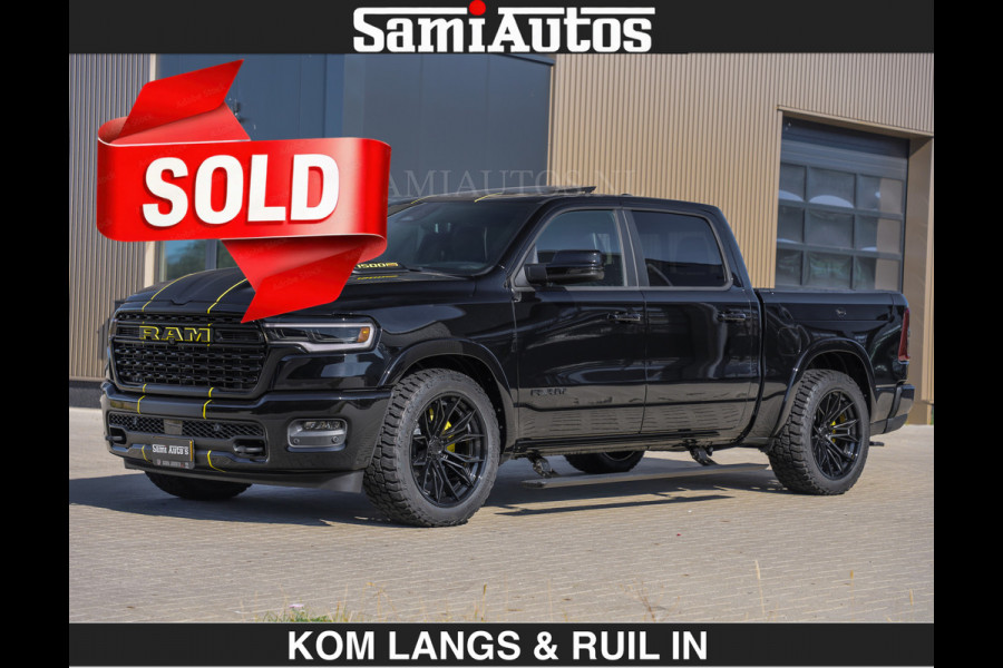 Dodge Ram Limited Night H.O 540HP 706Nm | € 84.950 excl | Massage + Full Option | De Meest Luxe en Volle Pick-Up in zijn Klasse | Comfortabele Dubbele Cabine met Royale 5 Zitplaatsen | BPM vrij | Nu Leverbaar uit Voorraad | Voorraad Nr 2356 - 0990 | De specialist in Amerikaanse pick‑ups in Nederland en Europa.