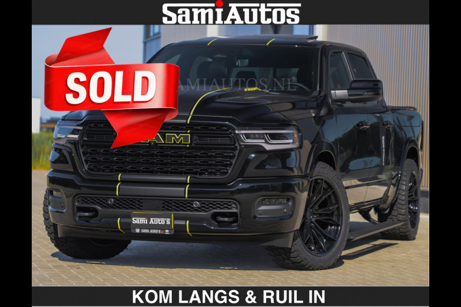 Dodge Ram Limited Night H.O 540HP 706Nm | € 84.950 excl | Massage + Full Option | De Meest Luxe en Volle Pick-Up in zijn Klasse | Comfortabele Dubbele Cabine met Royale 5 Zitplaatsen | BPM vrij | Nu Leverbaar uit Voorraad | Voorraad Nr 2356 - 0990 | De specialist in Amerikaanse pick‑ups in Nederland en Europa.