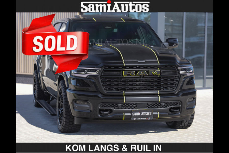 Dodge Ram Limited Night H.O 540HP 706Nm | € 84.950 excl | Massage + Full Option | De Meest Luxe en Volle Pick-Up in zijn Klasse | Comfortabele Dubbele Cabine met Royale 5 Zitplaatsen | BPM vrij | Nu Leverbaar uit Voorraad | Voorraad Nr 2356 - 0990 | De specialist in Amerikaanse pick‑ups in Nederland en Europa.