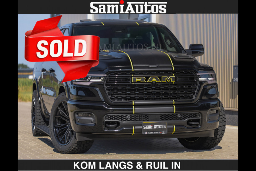 Dodge Ram Limited Night H.O 540HP 706Nm | € 84.950 excl | Massage + Full Option | De Meest Luxe en Volle Pick-Up in zijn Klasse | Comfortabele Dubbele Cabine met Royale 5 Zitplaatsen | BPM vrij | Nu Leverbaar uit Voorraad | Voorraad Nr 2356 - 0990 | De specialist in Amerikaanse pick‑ups in Nederland en Europa.