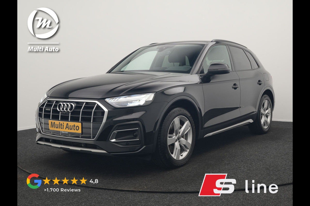 Audi Q5 50 TFSI e S Line FACELIFT PHEV 300pk Dealer O.H. | Luchtvering | Adaptive Cruise | Matrix Led | 360 Camera | Sportstoelen Verwarmd | Sfeerverlichting | Blis | Park Assist | Navigatie | DAB | Standkachel | Plug In Hybrid |