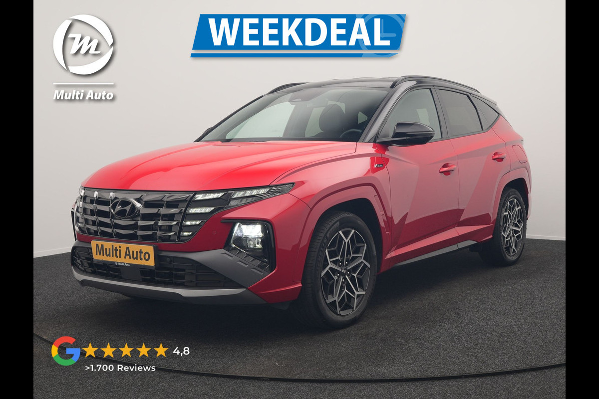 Hyundai Tucson 1.6 T-GDI N Line 4WD PHEV 265pk Dealer O.H. | Adaptive Cruise | Camera | Alcantara Sportstoelen & Stuur Verwarmd | Krell Audio | Apple Carplay | Keyless | Blis | 19"L.M | Navigatie | DAB | Plug In Hybrid |