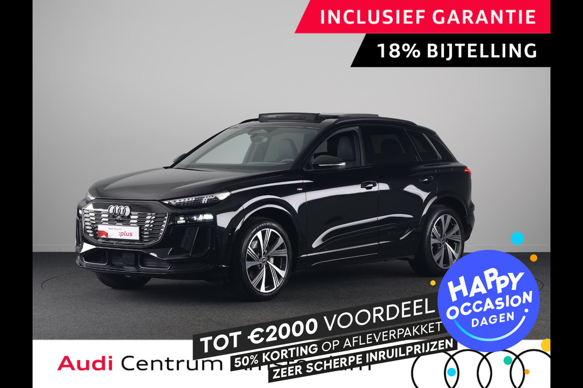 Audi Q6 e-tron S edition performance 100 kWh 306 pk | SOH 99,50% | Verlengde garantie | Navigatie | Warmetepomp | Panoramadak | Trekhaak (wegklapbaar) | Lederen bekleding | B&O Soundsystem | Rondomzicht camera | Head-up display | S-Line |