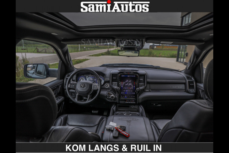 Dodge Ram BEAST | LIMITED 5.7 V8 HEMI | €69950,- excl | HUD | STRIPING | BREDE WIELEN | BLACK ON BLACK | LUCHTVERING | BOM VOL | DC | CREW CAB DUBBELE CABINE | 5 PERSOONS | GRIJSKENTEKEN |