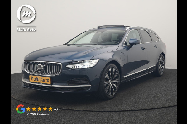Volvo V90 T8 AWD Ultimate Bright LONG RANGE PHEV 350pk | Trekhaak Af Fabriek | Panodak | Adaptive Cruise | 360 Camera | Head Up | Lederen Sportstoelen Memory & Massage & Ventilatie | Bowers & Wilkins | Blis | Keyless | Stuur & Stoelen Verwarmd | Plug In Hybrid |