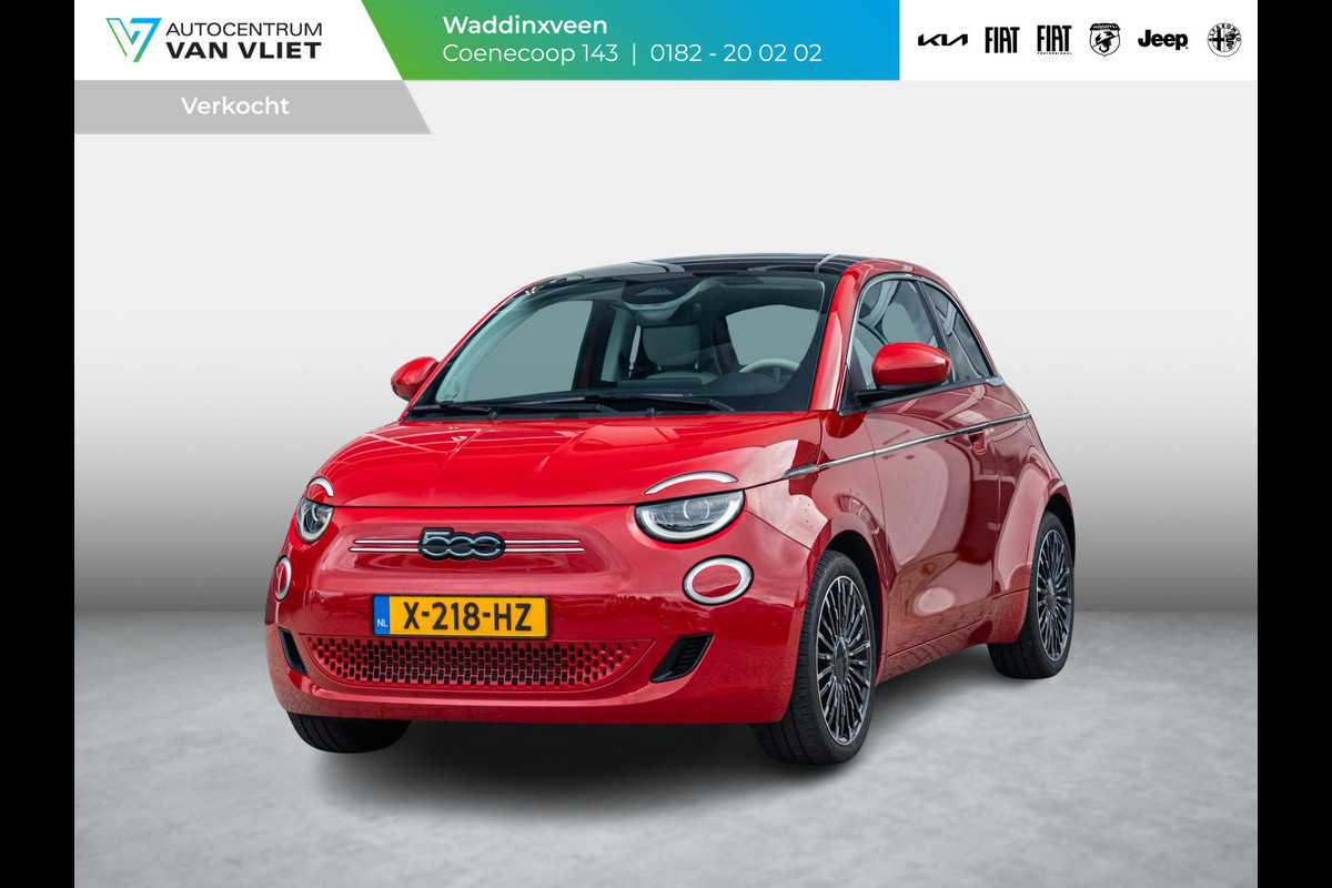 Fiat 500E 3+1 La Prima 42 kWh | SOH 96,3 % | Panodak l Camera l Leder | 17" | Clima | Adapt. Cruise | Winter Pack