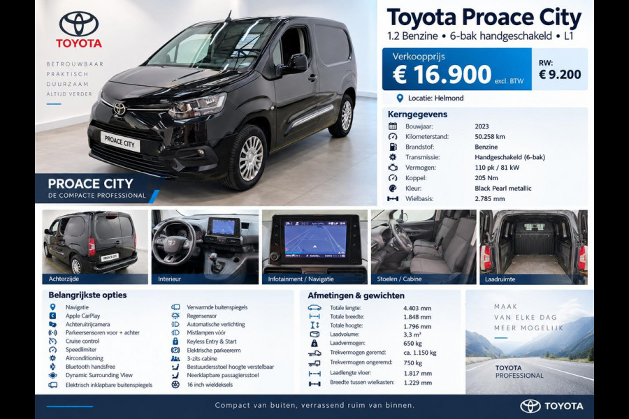 Toyota PROACE CITY 1.2 Turbo Live Navi Carplay Camera PDC V+A Cruise Control Airco 3-Zits Keyless