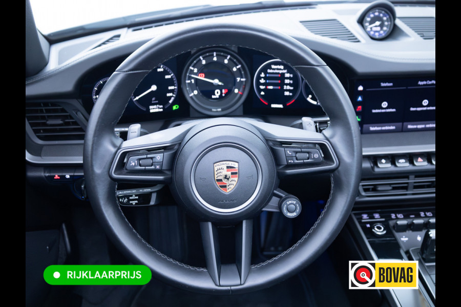 Porsche 911 Cabrio 3.0 Carrera S 451 PK | Sportdesign zwart | Sportuitlaat | Sport Chrono | Stoel verw. & ventilatie | Porsche approved gara Stuurbekr. plus, PASM, PTV Plus, Kl. 3 & 5 alarm, Sportstoelen plus, Ambienteverl., Leer pakket, Ijsgrijs metallic