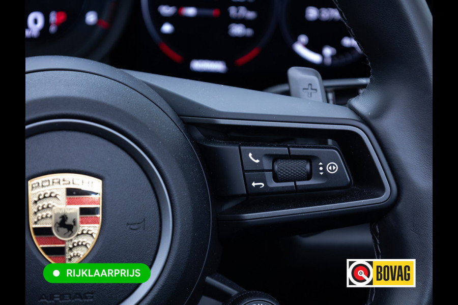 Porsche 911 Cabrio 3.0 Carrera S 451 PK | Sportdesign zwart | Sportuitlaat | Sport Chrono | Stoel verw. & ventilatie | Porsche approved gara Stuurbekr. plus, PASM, PTV Plus, Kl. 3 & 5 alarm, Sportstoelen plus, Ambienteverl., Leer pakket, Ijsgrijs metallic
