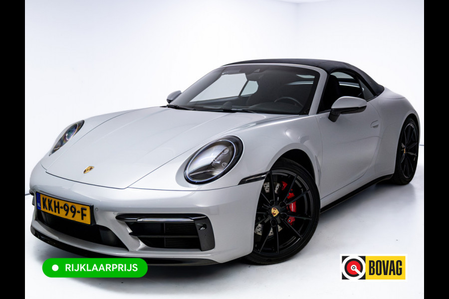 Porsche 911 Cabrio 3.0 Carrera S 451 PK | Sportdesign zwart | Sportuitlaat | Sport Chrono | Stoel verw. & ventilatie | Porsche approved gara Stuurbekr. plus, PASM, PTV Plus, Kl. 3 & 5 alarm, Sportstoelen plus, Ambienteverl., Leer pakket, Ijsgrijs metallic
