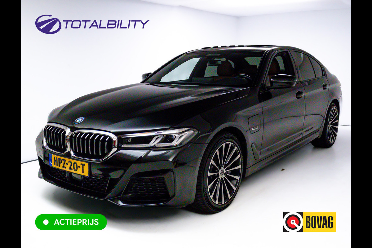 BMW 5 Serie BMW 545e xDrive M-Sport 394PK | 6-CIL. | SCHUIFDAK | TREKHAAK | 360° | ACC | STOEL- & STUURVERW | Adaptieve Cruise, Lederen bekleding, Comfortstoelen, Electrische verstelbare voorstoelen