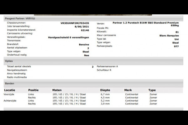 Peugeot Partner 1.2 Benzine 111PK Euro6 Premium / Airco / Navigatie / Cruise-ctr. / Schuifdeur + Raam / Radio multimedia / Apk 06-2027