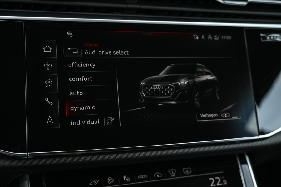 Audi Q8 E-Hybrid Quattro 360KW Competition Plus | Panoramadak | 5 Jr Garantie | Alcantara Hemelbekleding | Carbon Inleg | Stoelmassage + Ventilatie | Achterasbesturing | 360 Camera | B&O Sound | HUD | OLED | Soft Close | Ambiance Interieur |