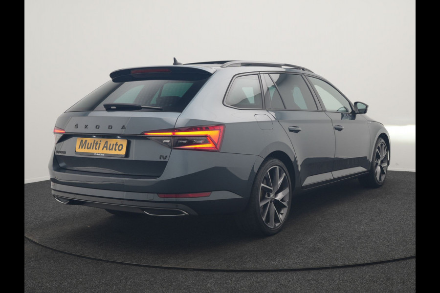 Škoda Superb Combi 1.4 TSI iV Sportline Business PHEV 218pk Dealer O.H. | Trekhaak Af Fabriek | Panodak | Adaptive Cruise | 360 Camera | Alcantara Sportstoelen Memory & Verwarmd | Stuur Verwarmd | Blis | Keyless | Crystal LED | Sfeerverlichting | Apple Carplay |  Plug In Hybrid |