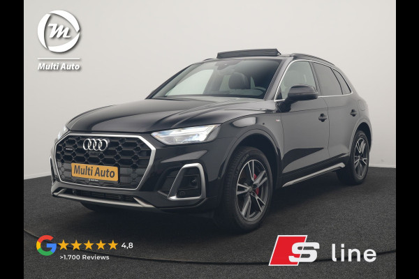 Audi Q5 50 TFSI e 2x S Line PHEV 300pk Dealer O.H. | Panodak | 360 Camera | Head Up | Lederen Sportstoelen Verwarmd | Keyless | Apple Carplay | Cruise Control | Virtual Cockpit | Navigatie | DAB | 19"L.M | Plug In Hybrid |