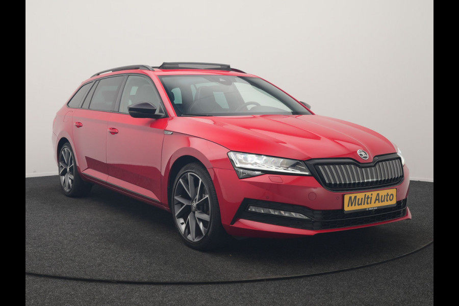 Škoda Superb Combi 1.4 TSI iV Sportline Business PHEV 218pk Dealer O.H. | Trekhaak Af Fabriek | Panodak | Adaptive Cruise | Camera | Canton Audio | Alcantara Sportstoelen Memory & Verwarmd | Stuur Verwarmd | Sfeerverlichting | Keyless | BLIS | Crystal LED | Plug In Hybrid |