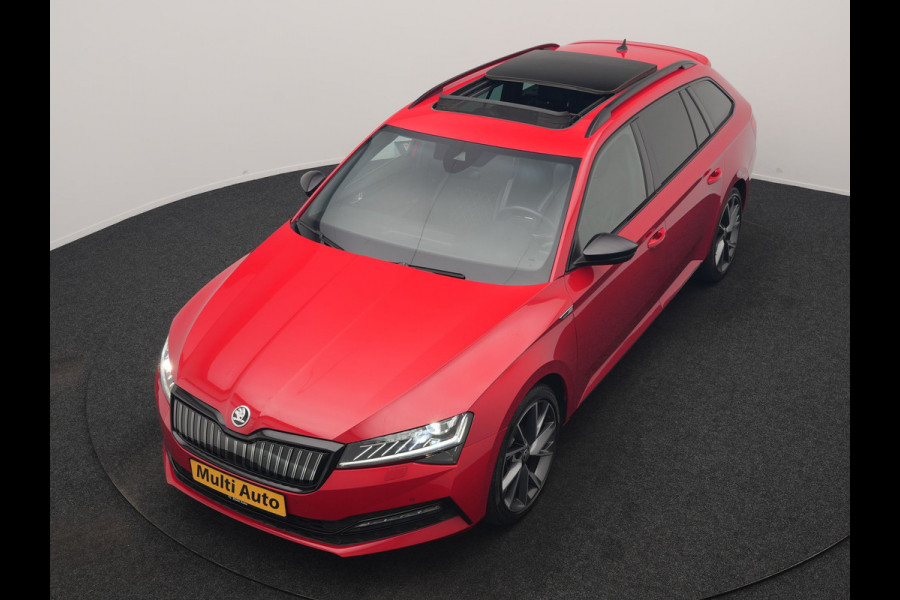 Škoda Superb Combi 1.4 TSI iV Sportline Business PHEV 218pk Dealer O.H. | Trekhaak Af Fabriek | Panodak | Adaptive Cruise | Camera | Canton Audio | Alcantara Sportstoelen Memory & Verwarmd | Stuur Verwarmd | Sfeerverlichting | Keyless | BLIS | Crystal LED | Plug In Hybrid |