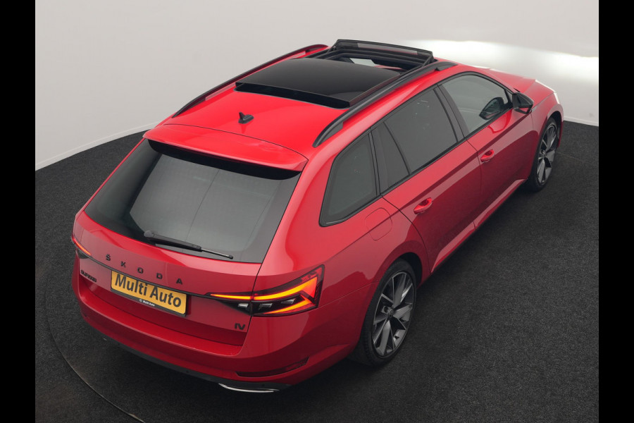 Škoda Superb Combi 1.4 TSI iV Sportline Business PHEV 218pk Dealer O.H. | Trekhaak Af Fabriek | Panodak | Adaptive Cruise | Camera | Canton Audio | Alcantara Sportstoelen Memory & Verwarmd | Stuur Verwarmd | Sfeerverlichting | Keyless | BLIS | Crystal LED | Plug In Hybrid |
