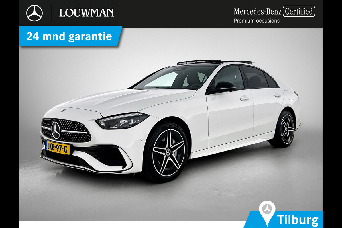 Mercedes-Benz C-Klasse 300 e Business Solution AMG AMG Line | Night Pakket | Panorama Schuif-Kanteldak | Parkeerpakket met 360°-camera | Alarm | Sfeerverlichting. Inclusief 24 maanden MB Certified garantie voor Europa.