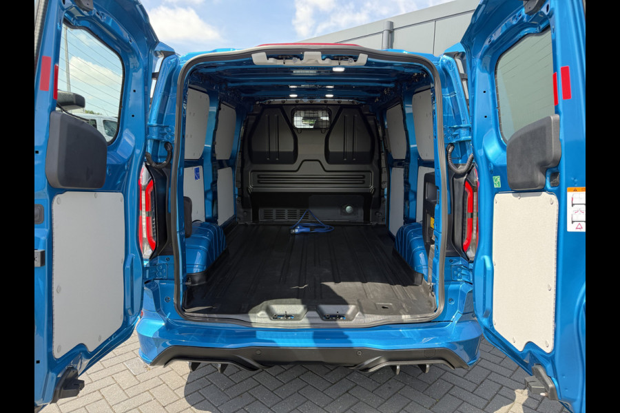 Ford E-Transit Custom MS-RT 285 PK FULL ELECTRIC SPORT / L1H1 / DIGITAL AQUA BLUE METALLIC / REAR VIEUW / B&O SOUND SYSTEM / 19 INCH / LED / CAMERA
