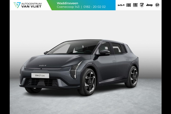 Kia EV4 GT-Line 81.4 kWh | Direct leverbaar! | Navi. | Clima. | Adapt. Cruise. | Stoel&Stuur Verwarming | Achteruitrijcamera | Dodehoekassistentie | Glazen Schuif-/Kanteldak | Harman Kardon | GT-Line Vegan Lederen Stoelbekleding