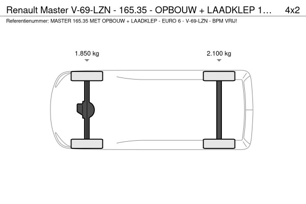 Renault Master V-69-LZN - 165.35 - OPBOUW + LAADKLEP 1000 KG. - EURO 6 - BPM VRIJ!