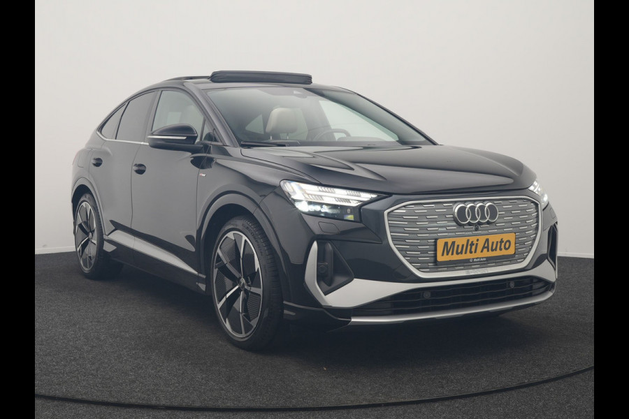 Audi Q4 Sportback e-tron 35 S Line 55 kWh 170pk Dealer O.H. | Panodak | Adaptive Cruise | Camera | Matrix LED | Lederen Comfortstoelen Verwarmd | Virtual Cockpit | Lane Assist | DAB | 21"L.M |