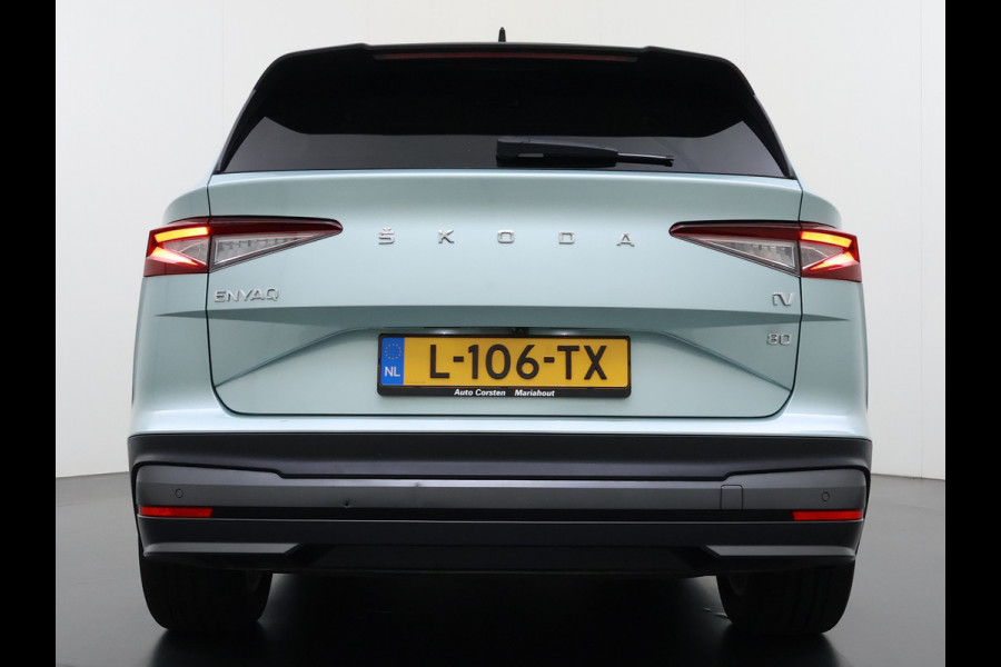 Škoda ENYAQ iV 204PK 80 SOH 92% Camera 3-Zone Ecc Stoel+Stuurverwarming Elek.Achterklep Navi Apple Carplay Android Auto Keyless advanced Pdc Comfort+Klimaat Plus P-Assist Isofix Privacy Glas Lmv DAB Rijstrooksensor 1e Eigenaar Dealeronderhouden