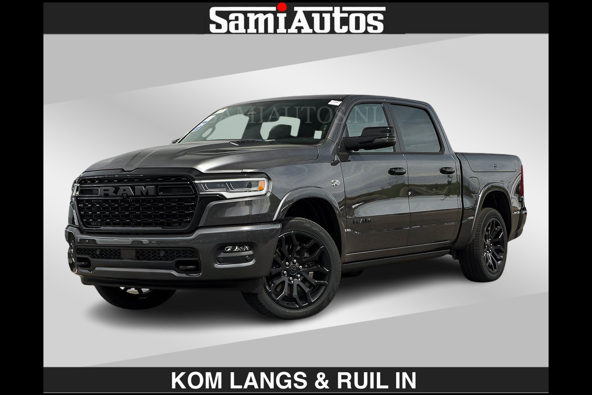 Dodge Ram LIMITED 2027 5.7 V8 HEMI | €79.950 excl excl | MAXIMAAL UITGERUST | NIEUWE KLEUR Granite Crystal Pearl met Ebony Red interior se DUBBELE CABINE | 5 PERSOONS | DC | Allernieuwste Limited 2027 in nieuwe kleur Granite Crystal Pearl  – volledig uitgerust met alle opties.