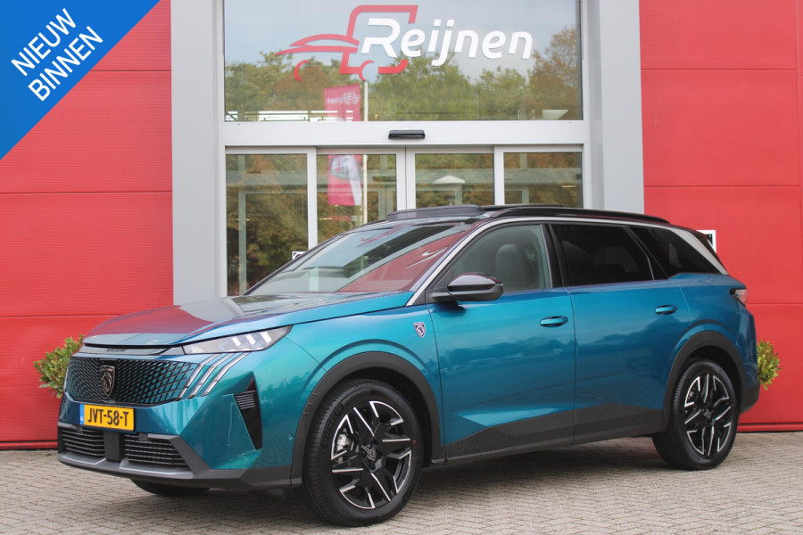 Peugeot 5008 1.2 Hybrid 145PK AUTOMAAT GT 7p | PANORAMISCH SCHUIFDAK PACK | 360° VISION & DRIVE ASSIST PLUS PACK: (360° CAMERA, BUITENSPIEGELS MET KANTELFUNCTIE, DRIVE ASSIST 2.0, DRAADLOZE TELEFOONLADER, ANTIDIEFSTALALARM) | BEKLEDING ALCANTARA/KUNSTLEDER | SEAT PACK COMFORT: (AGR BESTUUDERSSTOEL EN PASSAGIERSSTOEL ELEKTRISCH VERSTELBAAR MET MASSAGE FUNCTIE, BESTUUDERSSTOEL MET GEHEUGENFUNCTIE, BUITENSTE ZITPLAATSEN ACHTERBANK VERWARMBAAR) | GLANZEND ZWARTE DAKRAILS | BLUE OBSESSION | 19" LICHTMETALEN VELGEN "BREDA" | DRAADLOZE TELEFOONLADER | APPLE CARPLAY/ANDROID AUTO DRAADLOOS