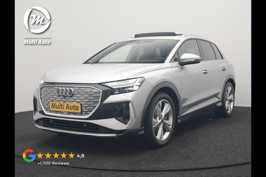 Audi Q4 e-tron 40 S Line 77 kWh 204pk Dealer O.H. | Panodak | Adaptive Cruise | Head Up | Camera | Matrix LED | Camera | Warmtepomp | Sportstoelen Memory & Verwarmd | Stuur Verwarmd | Apple Carplay | Navigatie | DAB |