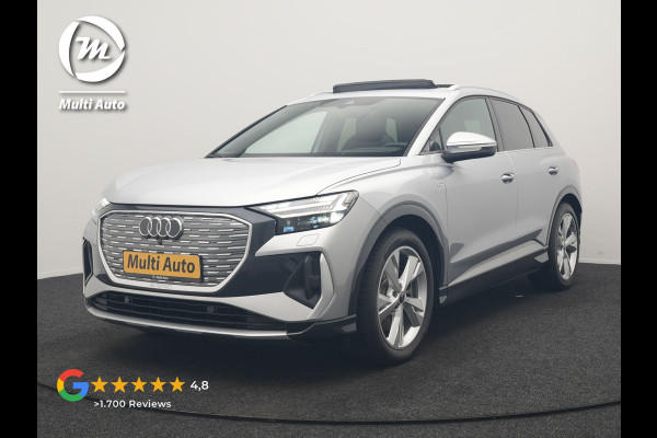 Audi Q4 e-tron 40 S Line 77 kWh 204pk Dealer O.H. | Panodak | Adaptive Cruise | Head Up | Camera | Matrix LED | Camera | Warmtepomp | Sportstoelen Memory & Verwarmd | Stuur Verwarmd | Apple Carplay | Navigatie | DAB |