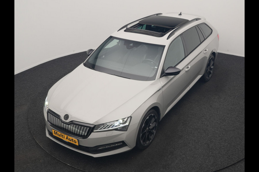 Škoda Superb Combi 1.4 TSI iV Sportline Business PHEV 218pk Dealer O.H. | SOH 91,2% | Panodak | Adaptive Cruise | Camera | Canton Audio | Alcantara Sportstoelen Memory & Verwarmd | Sfeerverlichting | Keyless | BLIS | Stuur Verwarmd | Apple Carplay | Crystal LED | Navigatie | Plug In Hybrid |